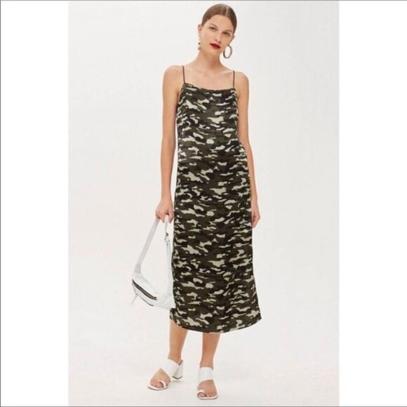 Topshop Camo Slip Dress - size 8 in Green - Picture 1 of 16